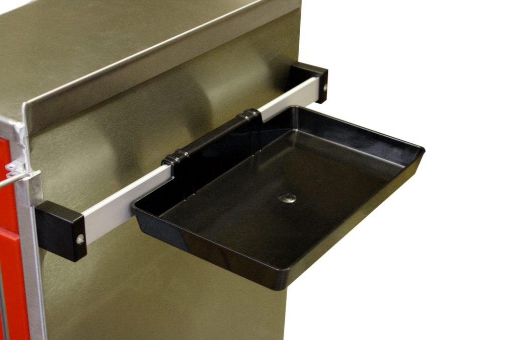 Emmi shelf in the color black attached on an IVA-rail